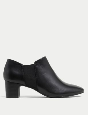 M&S Women's Leather Block Heel Shoe Boots - 3 - Black, Black