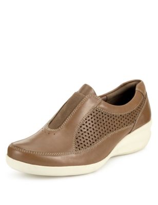 Footglove Leather Wide Fit Elasticated Trainers