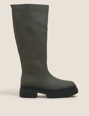 M&S Womens Chunky Cleated Knee High Boots
