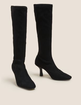 M&S Womens Stiletto Heel Square Toe Knee High Boots