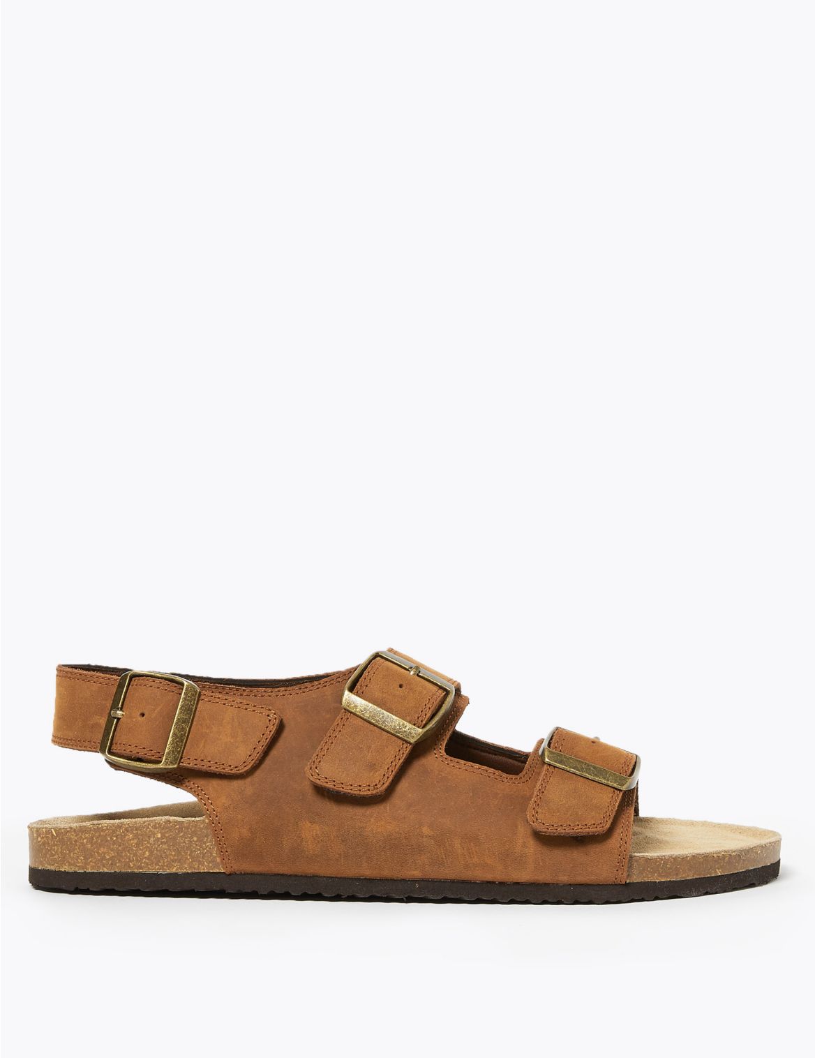 Leather Double Buckle Sandals brown