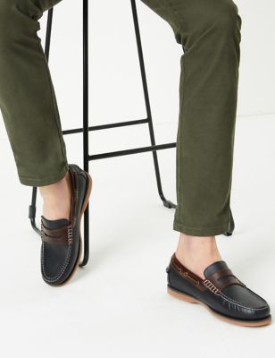 M&S Mens Leather Slip-On Boat Shoes