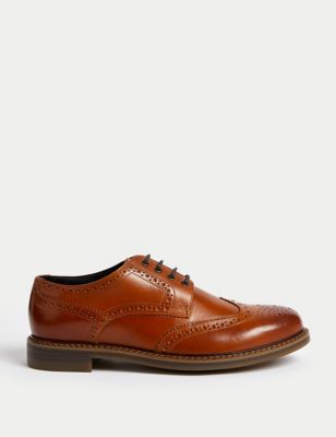 M&S Mens Wide Fit Leather Brogues - 6 - Chestnut, Chestnut