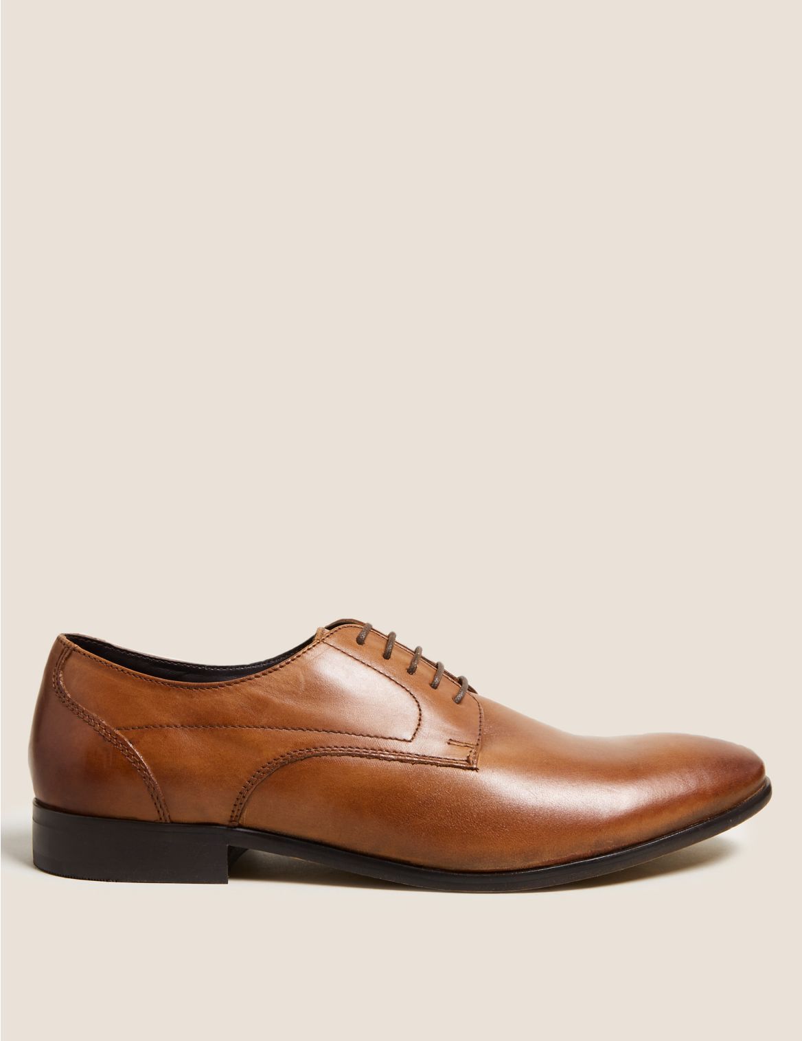 Leather Almond Toe Derby Shoes brown