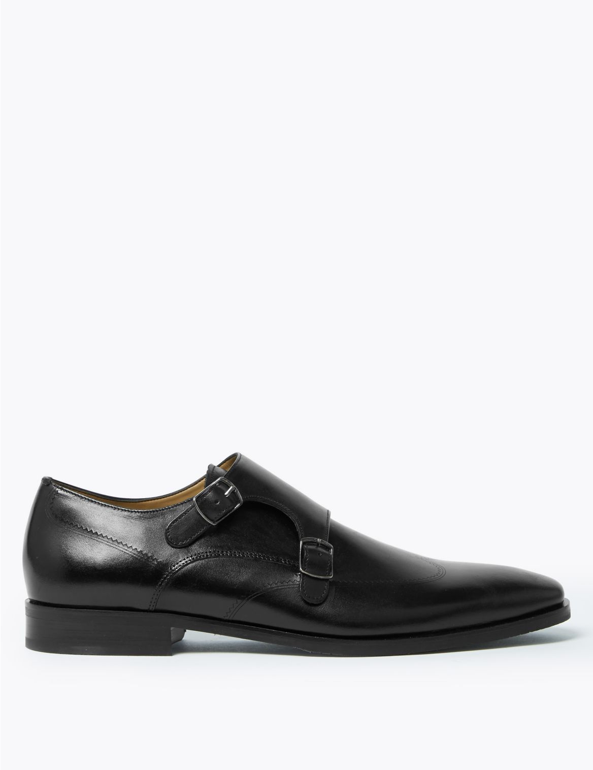 Leather Double Monk Strap Shoes black