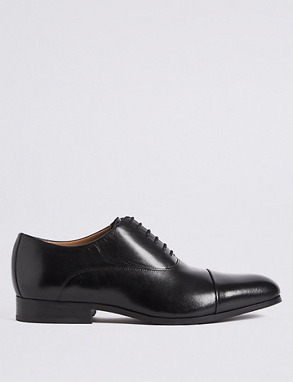 M&S Sartorial Wide Fit Leather Oxford Shoes - 9 - Black, Black