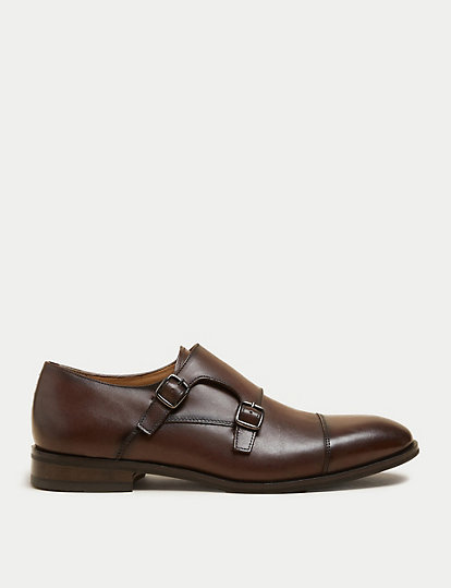 Autograph Leather Double Monk Strap Shoes - 7 - Brown, Brown
