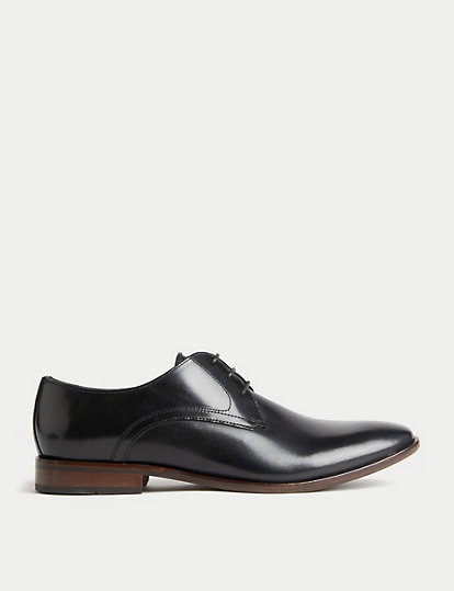 M&S Collection Leather Derby Shoes - 10.5 - Black, Black