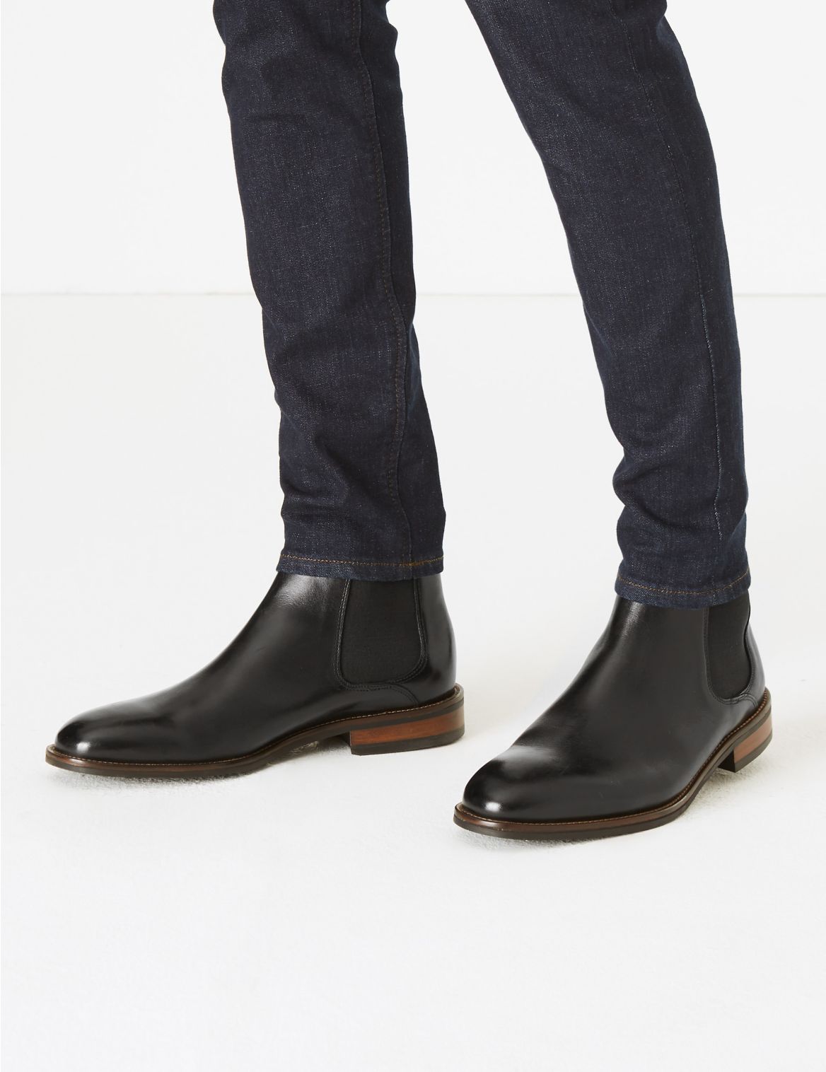 Wide Fit Leather Chelsea Boots black