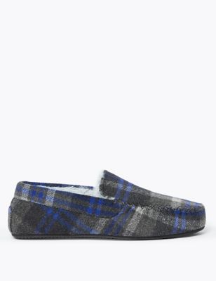 M&S Mens Checked Moccasin Slippers with Freshfeet 
