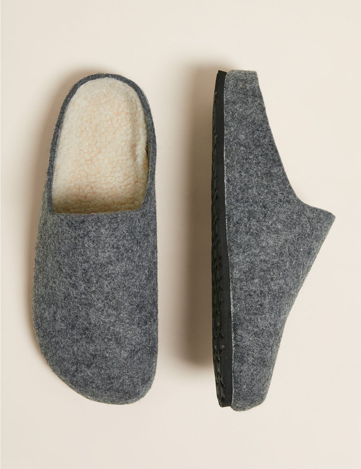 Borg Lined Mule Slippers with Freshfeet&trade; grey