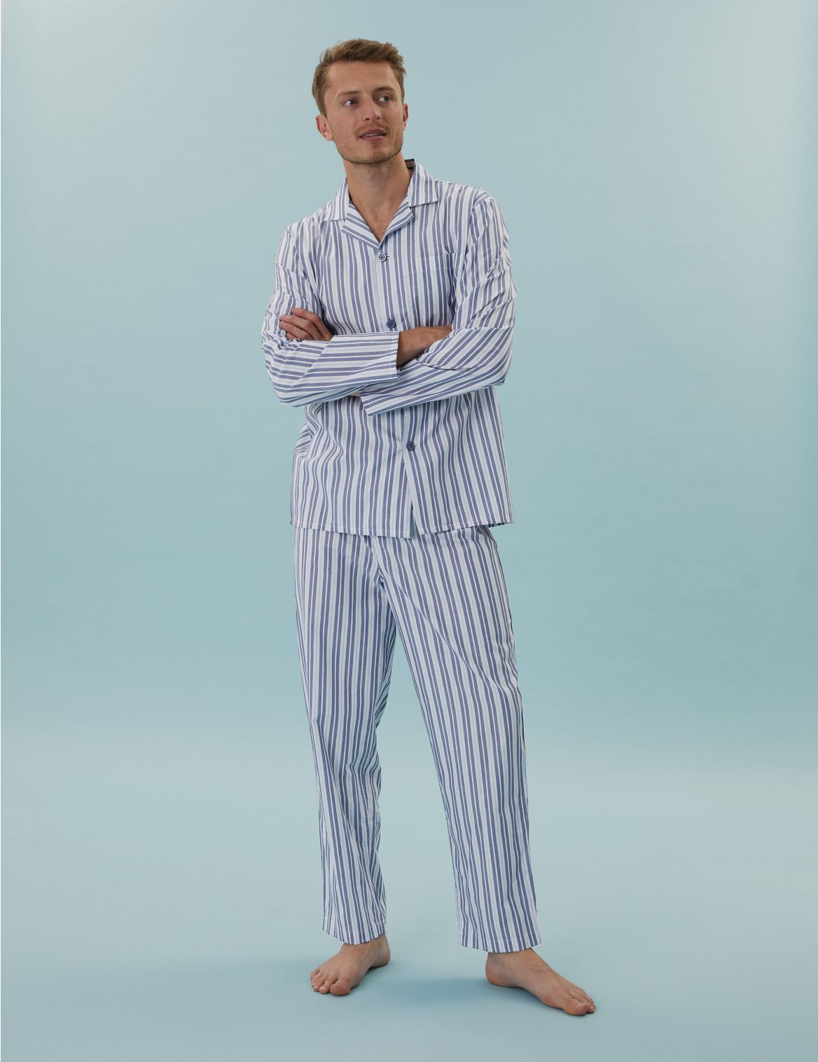 Cotton Striped Pyjama Set blue