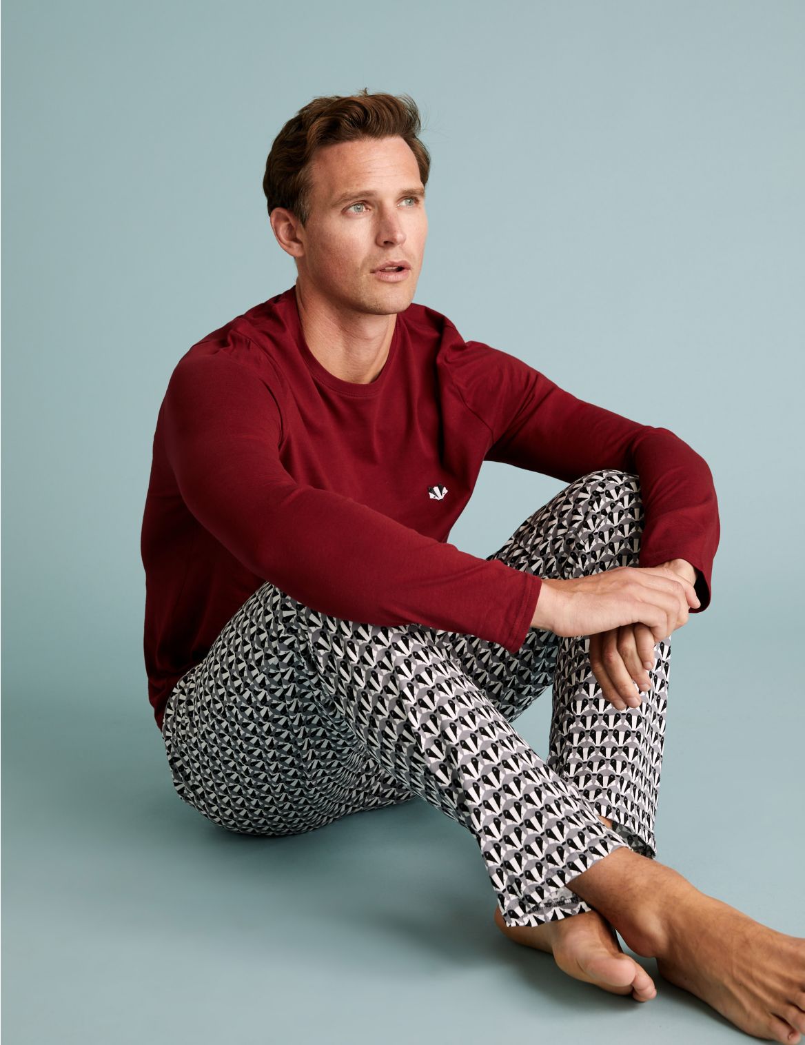 Pure Cotton Badger Geo Print Pyjama Set red