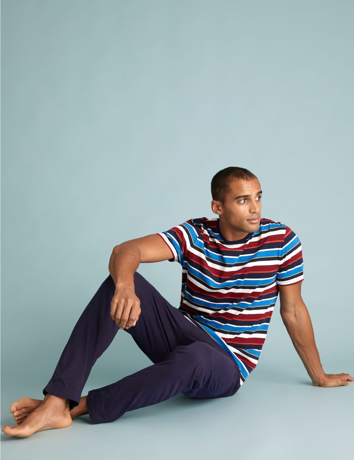 Pure Cotton Striped Pyjama Set multi-coloured