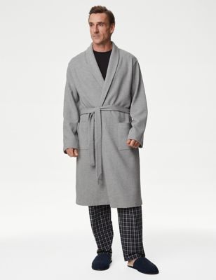M&S Men's Pure Cotton Waffle Lightweight Dressing Gown - M - Black, Black,Grey Mix
