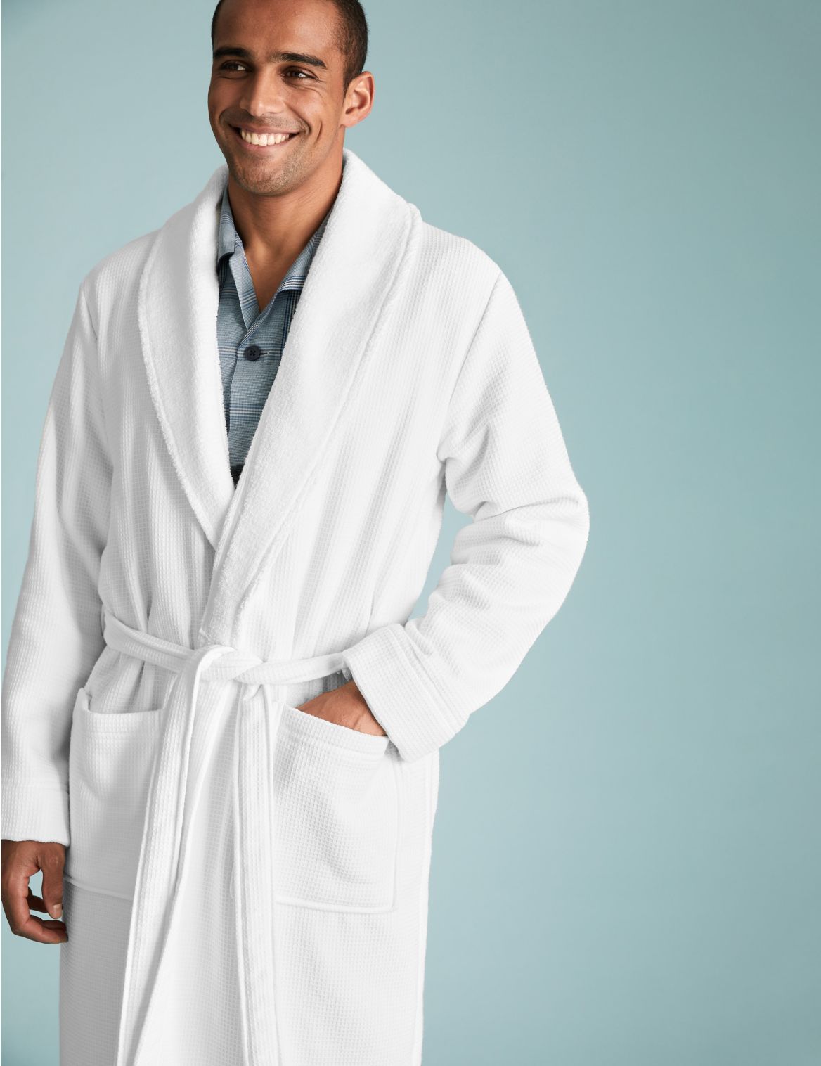 Pure Cotton Waffle Dressing Gown white
