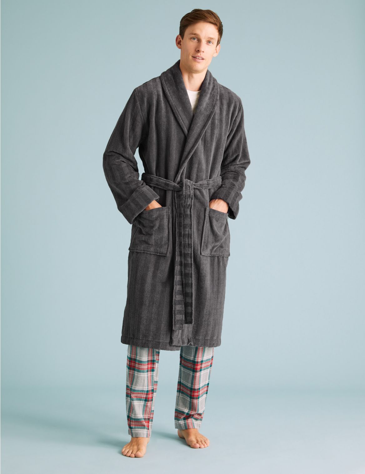 Pure Cotton Towelling Dressing Gown grey