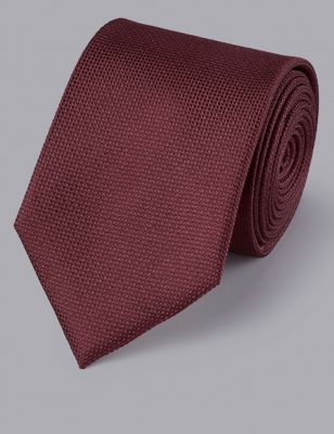 Charles Tyrwhitt Mens Textured Pure Silk Tie, Red