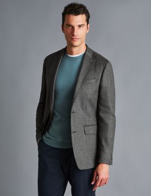 Charles Tyrwhitt Mens Slim Fit Pure Wool Herringbone Suit Jacket - 38REG - Grey, Grey
