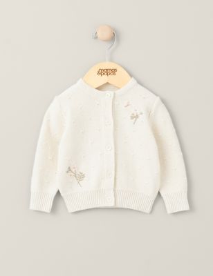 Mamas & Papas Girl's Pure Cotton Floral Knitted Cardigan (7lbs-12 Mths) - NB - Cream, Cream