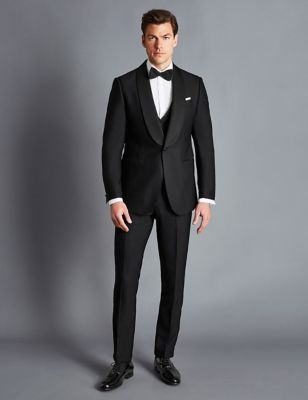Charles Tyrwhitt Mens Slim Fit Super 120s Wool Tuxedo Trousers - 3430 - Black, Black