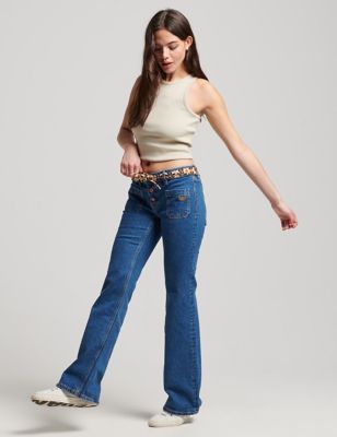 Superdry Womens Button Front Flared Jeans - 2630 - Dark Blue, Dark Blue
