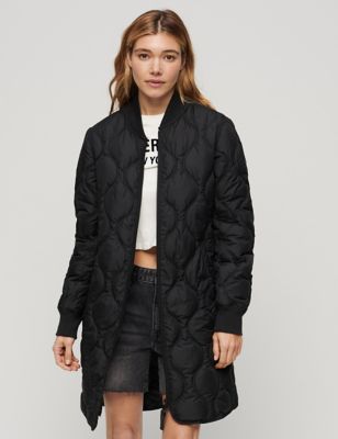Superdry Womens Quilted Lightweight Relaxed Coat - 16 - Black, Black,Green