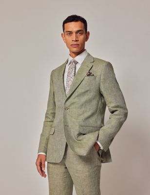 Hawes & Curtis Mens Tailored Fit Pure Linen Suit Jacket - 48REG - Light Green, Light Green