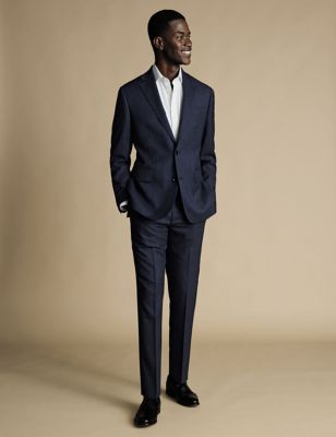 Charles Tyrwhitt Mens Slim Fit Pure Wool Check Suit Jacket - 38REG - Blue, Blue