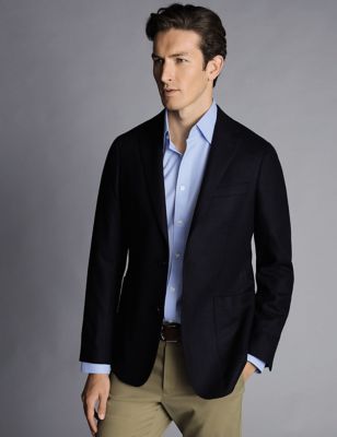 Charles Tyrwhitt Men's Slim Fit Pure Wool Twill Blazer - 44REG - Blue, Blue,Dark Navy
