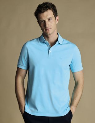 Charles Tyrwhitt Mens Cotton Rich Pique Polo Shirt - M - Blue, Blue