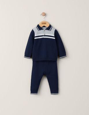 Mamas & Papas Newborn Boys 2pc Pure Cotton Knitted Outfit (0-2 Yrs) - 6-9 M - Navy, Navy