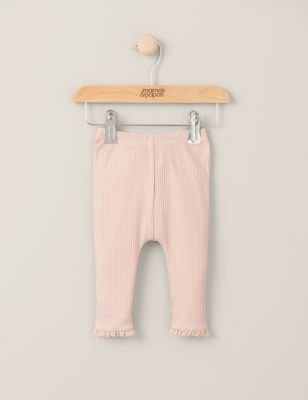 Mamas & Papas Girl's Pure Cotton Ribbed Leggings (0-36 Mths) - 3-6 M - Pink, Pink