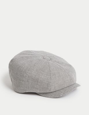 M&S Sartorial Mens Linen Cotton Blend Checked Baker Boys Hat - L-XL - Grey Mix, Grey Mix