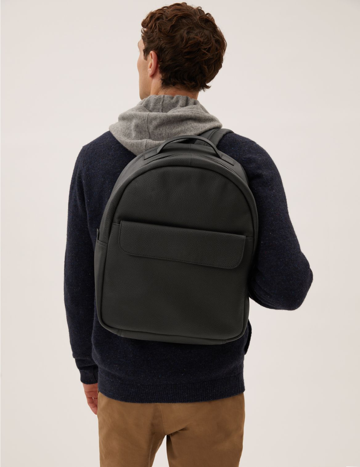 Leather Pocket Backpack black