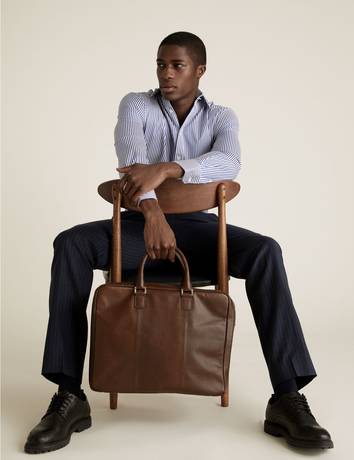 Leather Double Pocket Briefcase brown