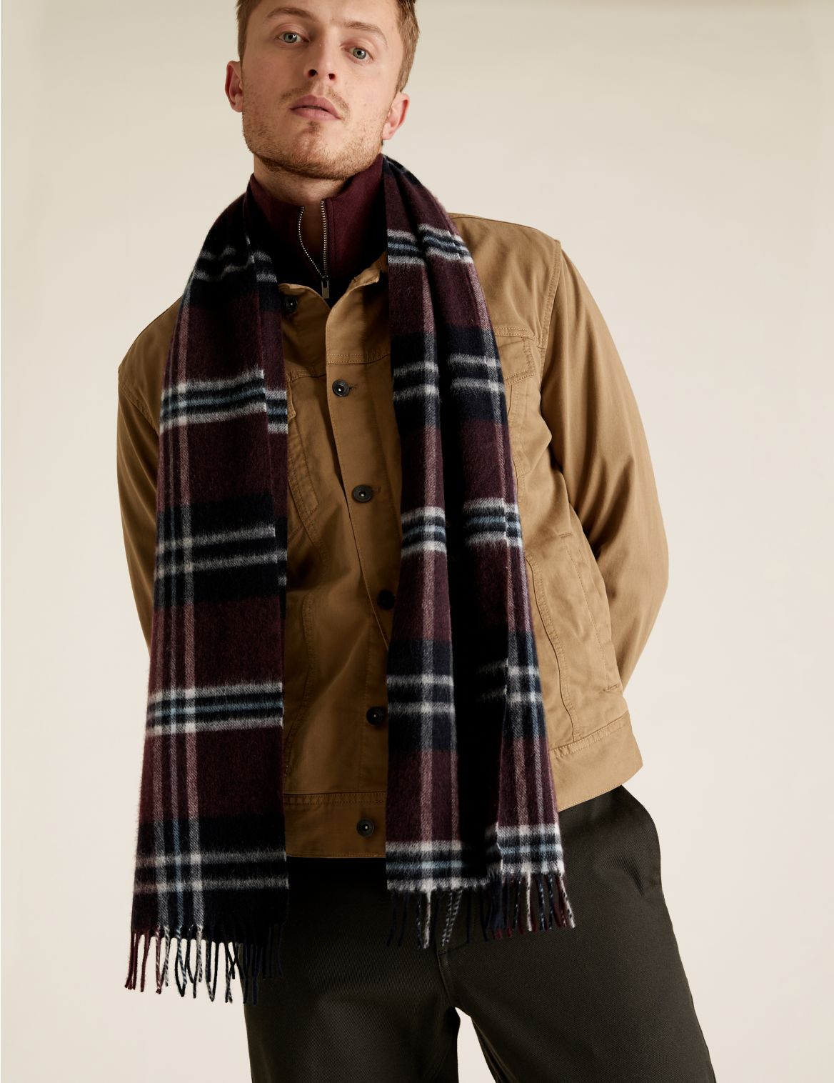 Merino Checked Scarf red