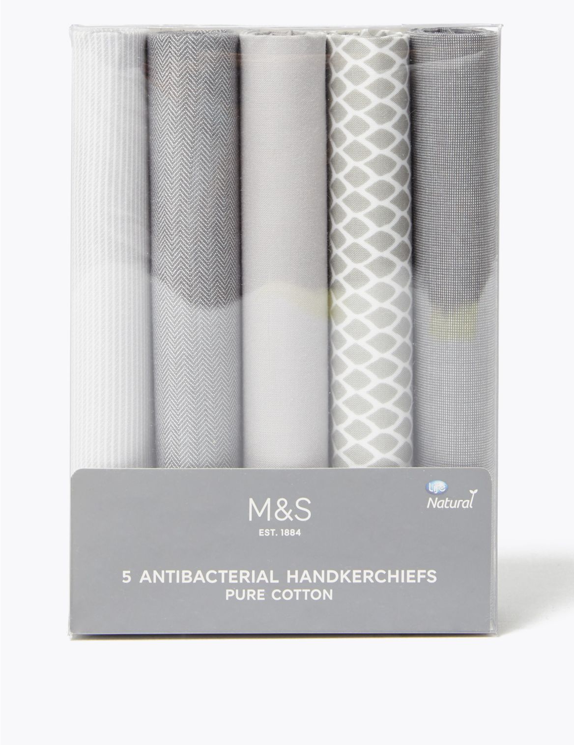 5pk Pure Cotton Handkerchiefs grey