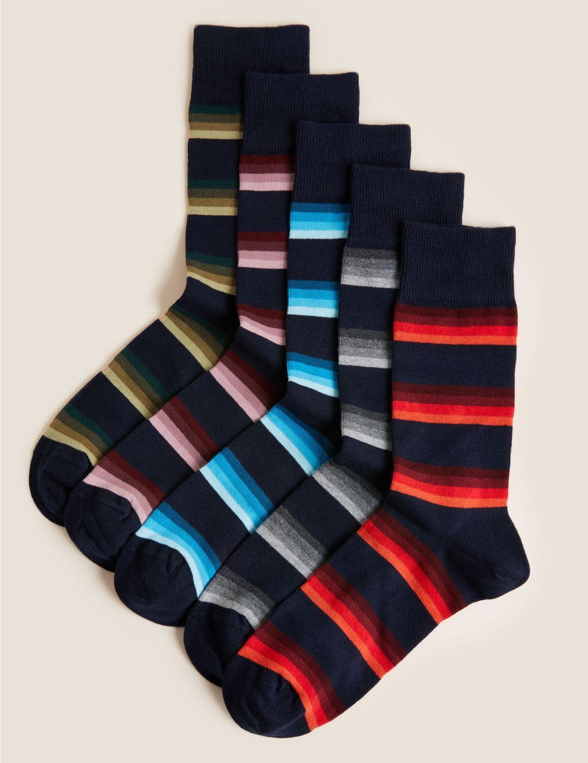 5 Pack Cool & Fresh&trade; Striped Socks navy