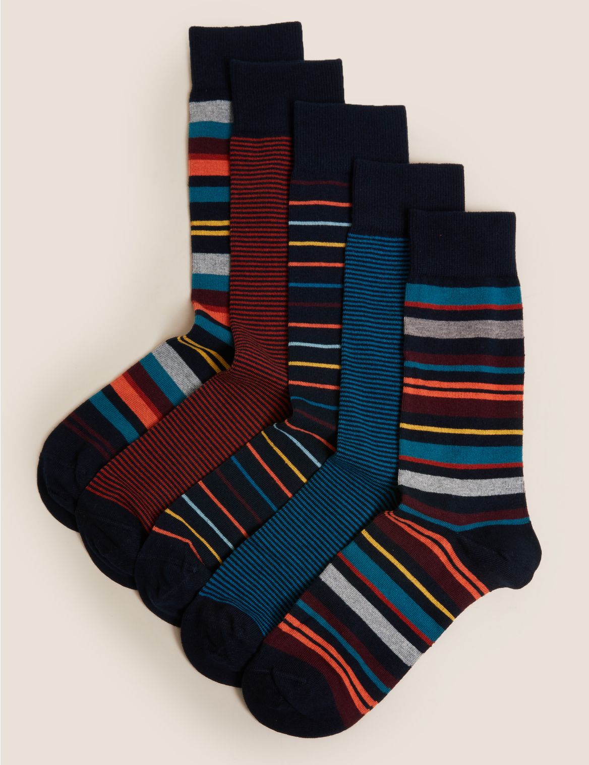 5pk Cool & Fresh&trade; Striped Socks multi-coloured