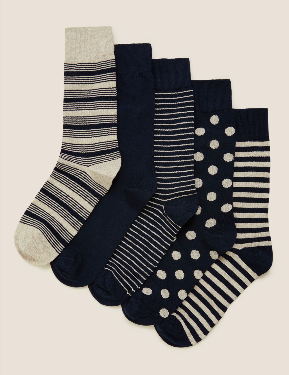5 Pack Cool & Fresh&trade; Spot Stripe Socks navy