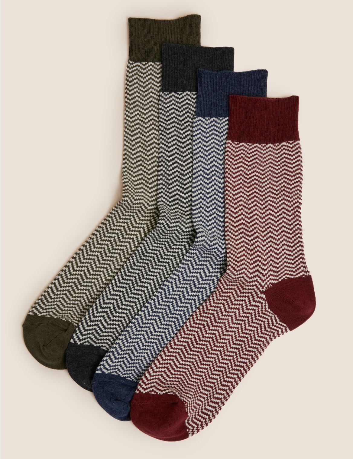 4 Pack Casual Herringbone Socks multi-coloured