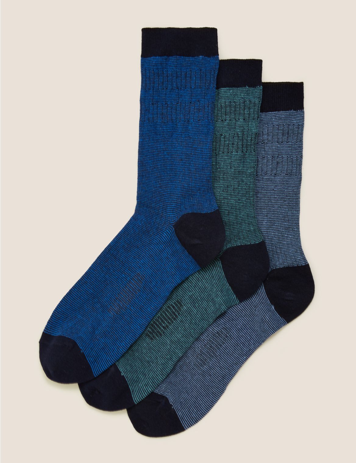 3 Pack Striped Gentle Grip Socks blue