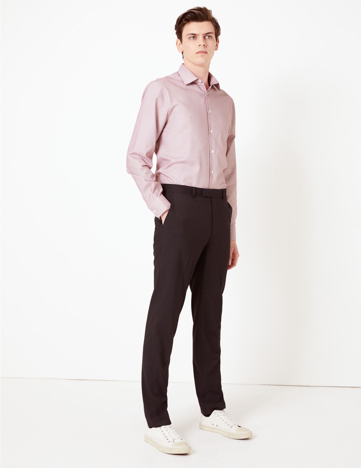 Slim Fit Easy Iron Shirt with Stretch red