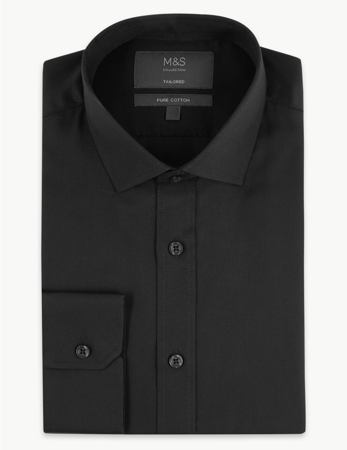 Shorter Length Tailored Fit Textured Shirt black