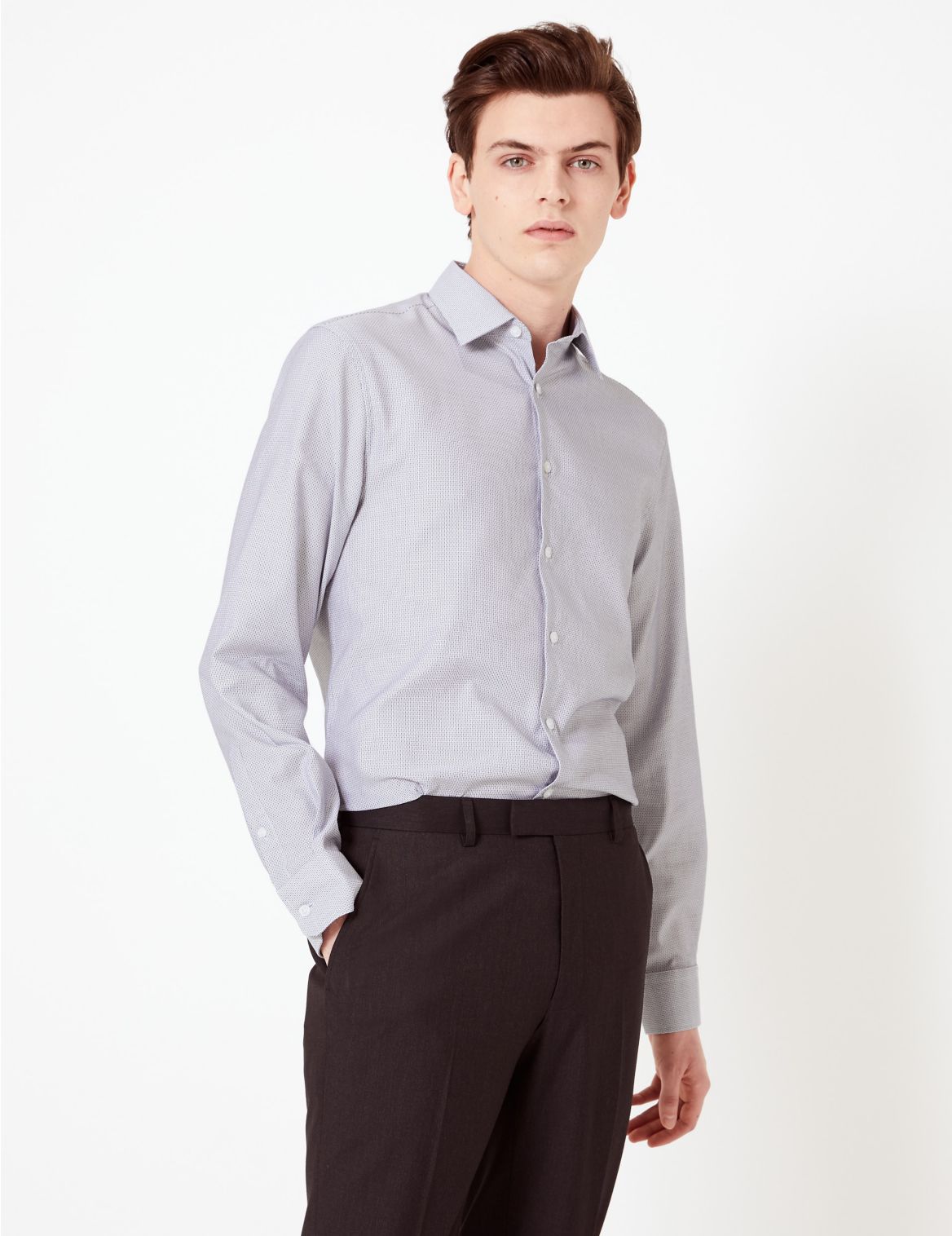 Slim Fit Easy Iron Shirt with Stretch navy