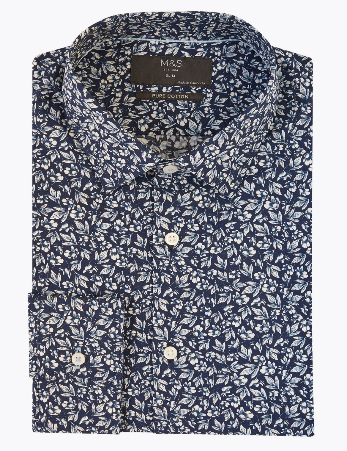 Slim Fit Pure Cotton Floral Print Shirt navy