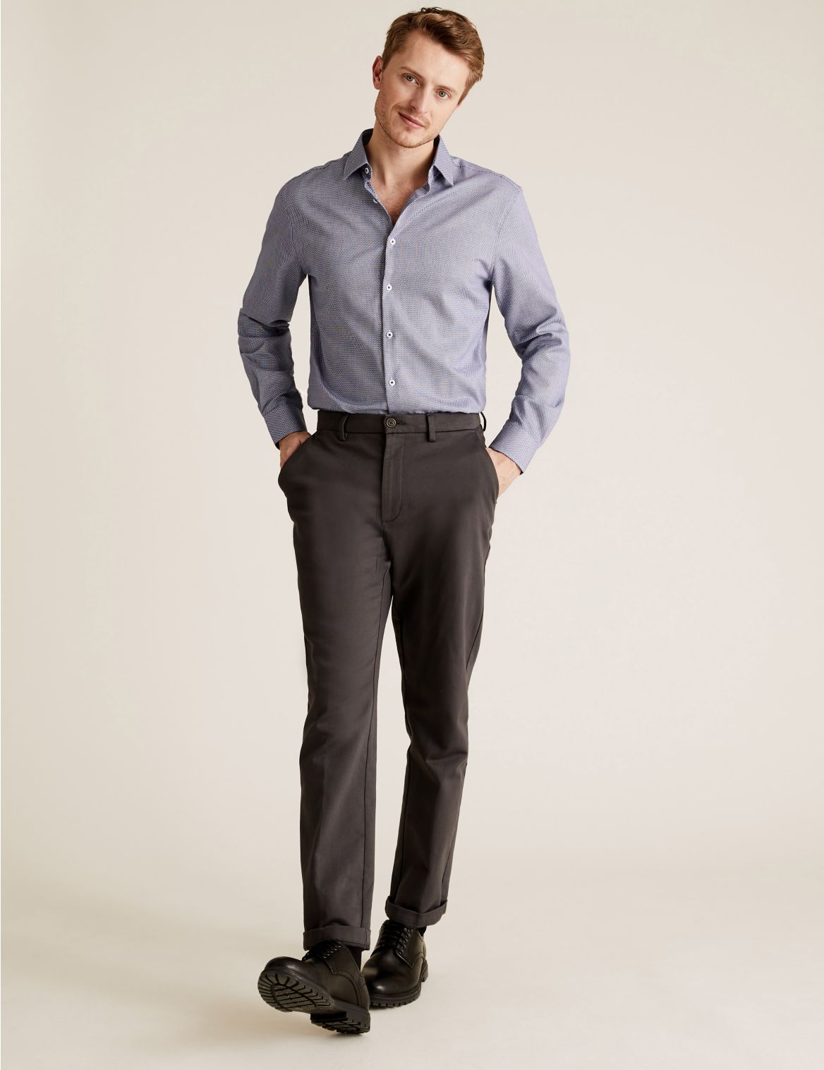 Tailored Fit Pure Cotton Textured Shirt blue