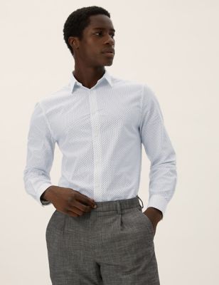 M&S Mens Regular Fit Pure Cotton Geometric Shirt