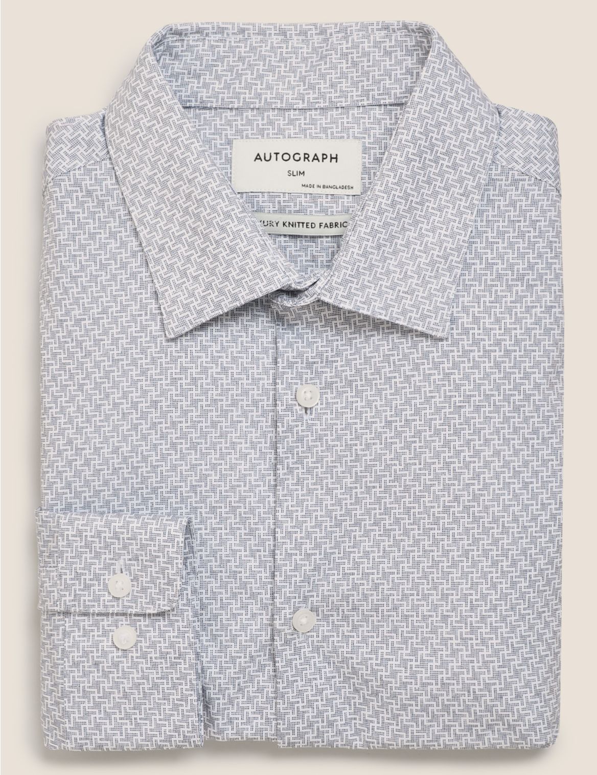 Slim Fit Jersey Cotton Dogtooth Print Shirt white